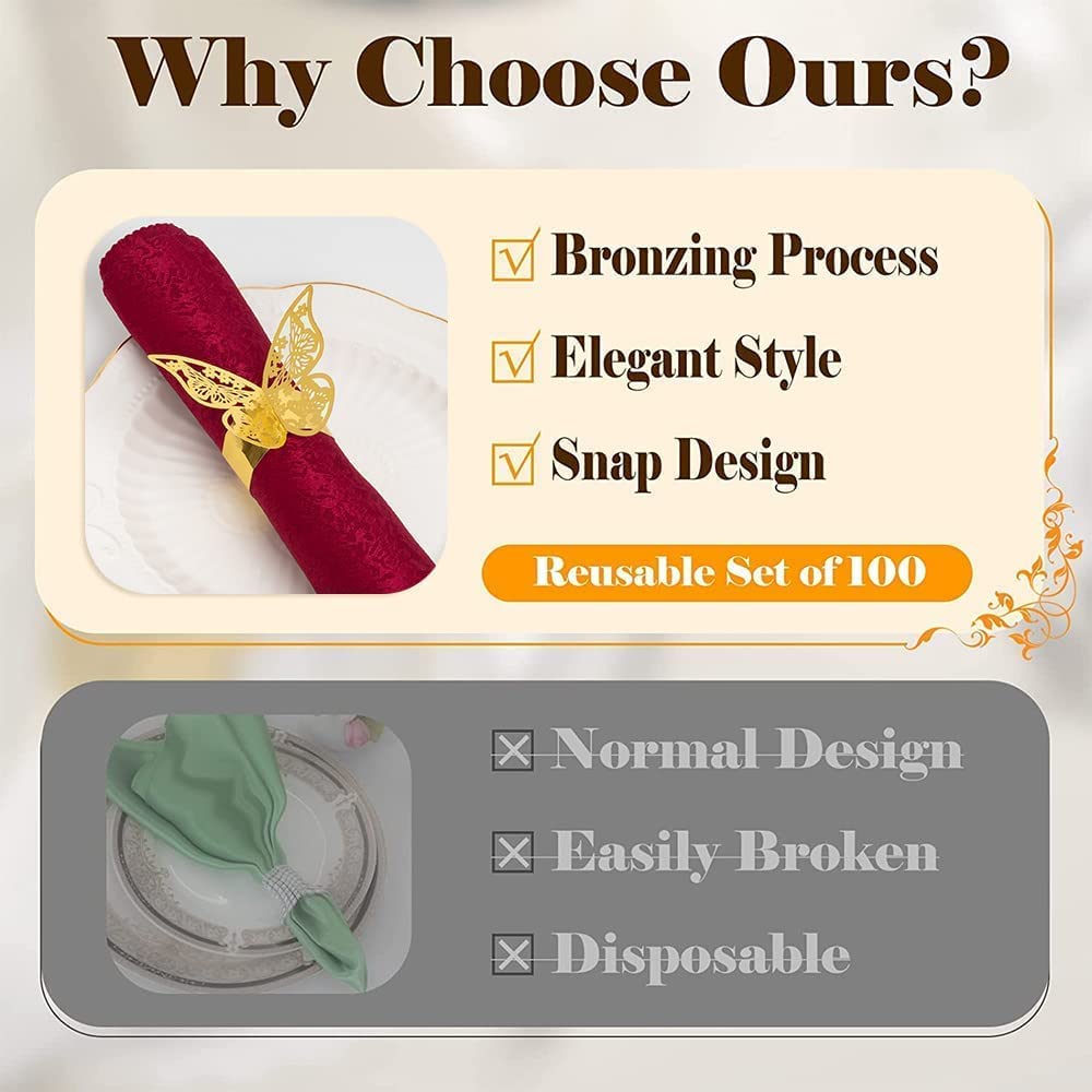 100/50Pcs Premium Napkin Rings Laser Cut Foil Paper Napkin Holder For Wedding Party Dinner Table Decor Catering Services