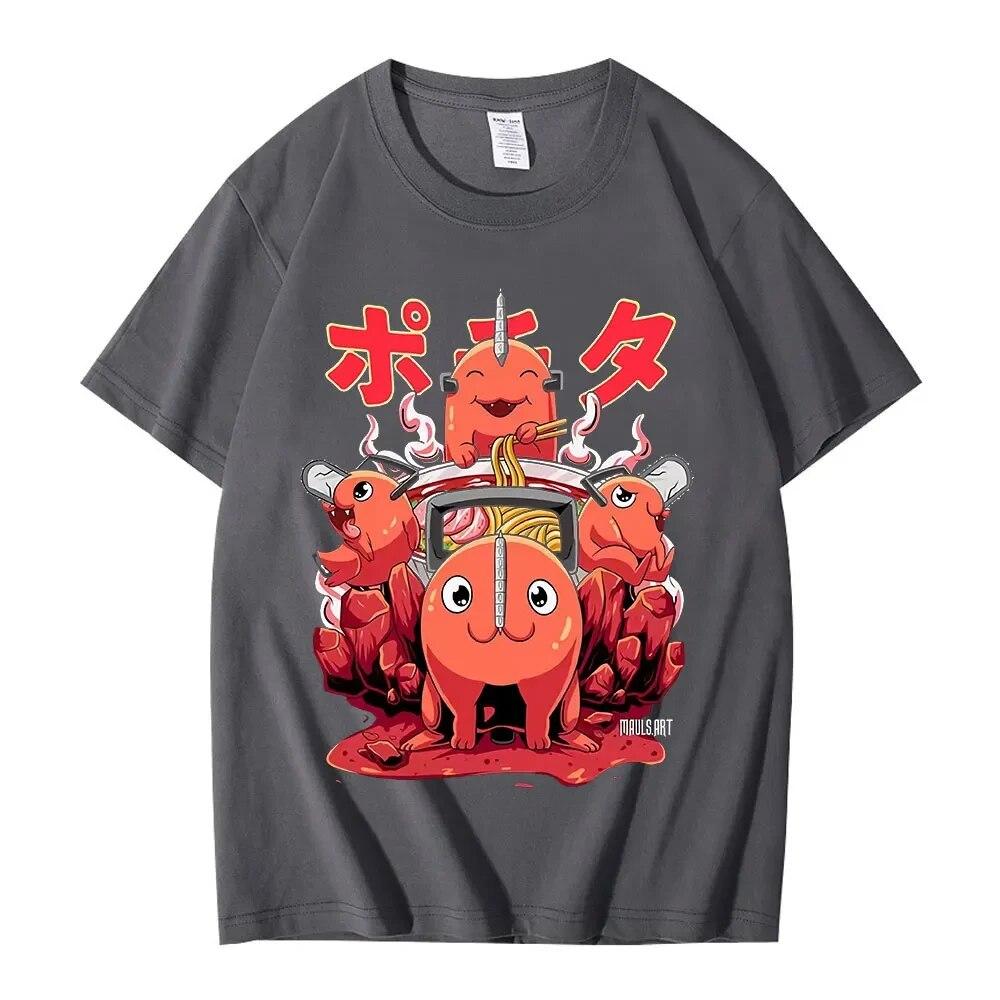 Japanische Anime Kettensäge Bedrucktes T-Shirt Sommer 100 % Baumwolle T-Shirt Unisex Damen Kurzarm T-Shirt Unisex Harajuku O-Ausschnitt T-Shirts Tops