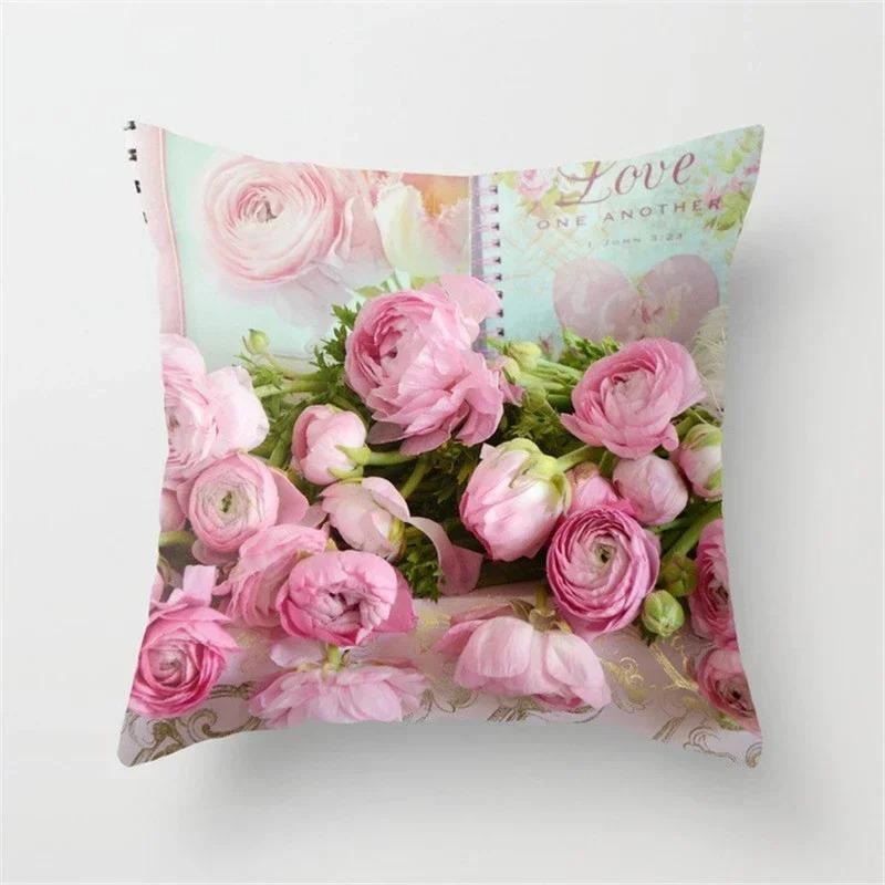 Nordischer Stil Heimdekoration Rose Blume Kissenbezug Kissen Sofa Bett Auto Kissenbezug