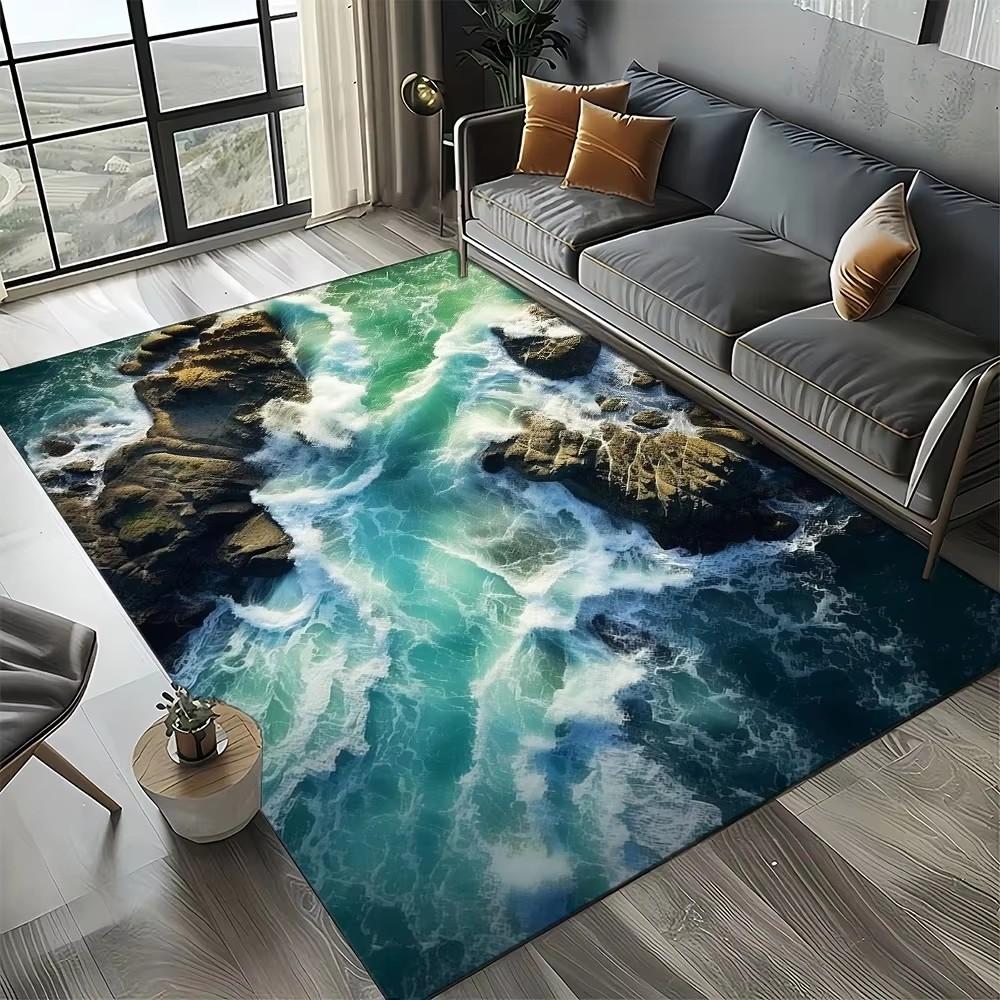Coastal Beach Sea Style Mat Carpets for Living Room Children's Bedroom Living Room Anti Slip Crawling Rug Living Room Decoration