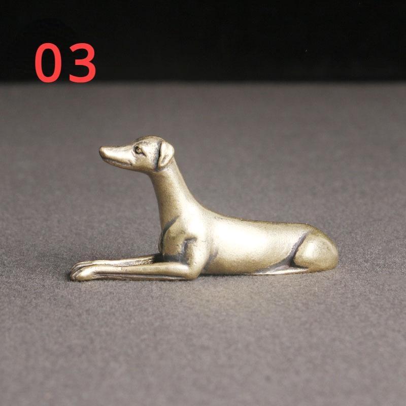 1PC Brass Metal Lucky Fortune Dog Corgi Statue Small Ornament Little Puppy Wolf Figurines Chinese Desktop Tea Pet Home Decoration