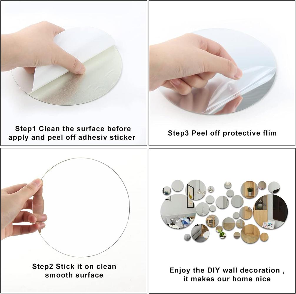 26PCs/Set 3D Acrylic Mirror Wall Sticker Round Decorative Mirror for Living Room Bedroom TV Background Sticker Wall Decoration