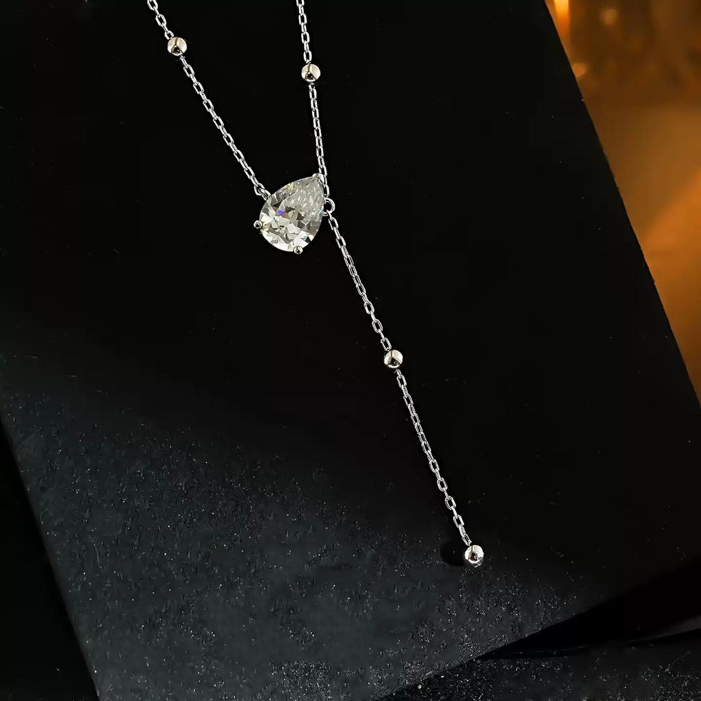 New S925 Silver Tassel Pear Shaped Women's Necklace Exquisite High-quality Casual Wedding Jewelry