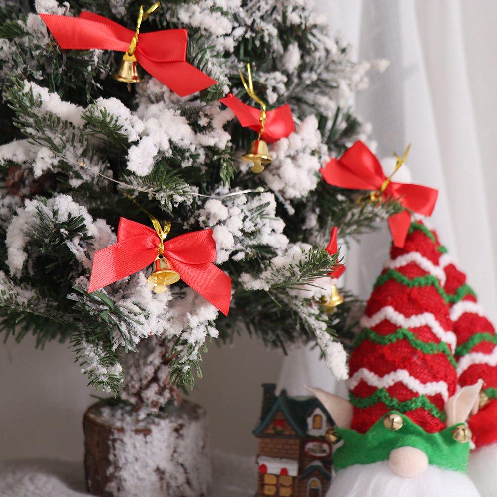 10pcs Mini Christmas Bow Ornaments Red Mini Red Bow Festive Christmas Bell Bow  Party Decor