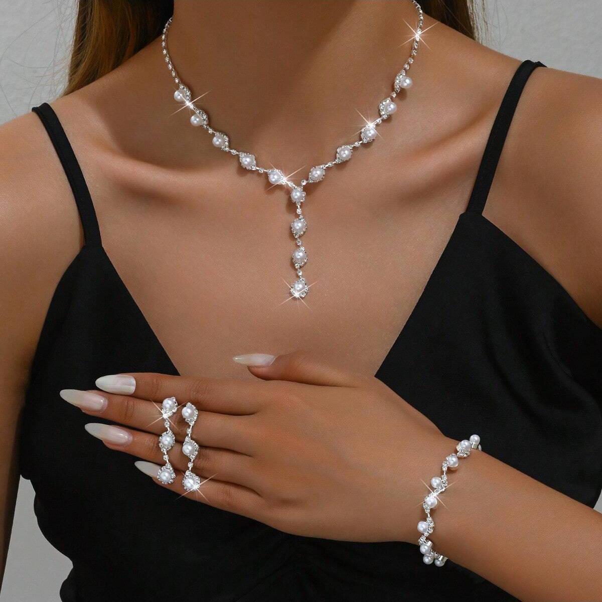 Elegant Y-shaped Rhinestone Bridal Jewelry Set - Light Luxury Necklace with High-End Feel