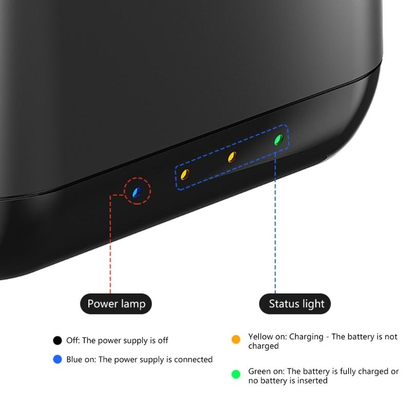Portable 3 Slot Charger Station Holder for 13 Black Camera Batteries with USB C Charging Cable Power Cord