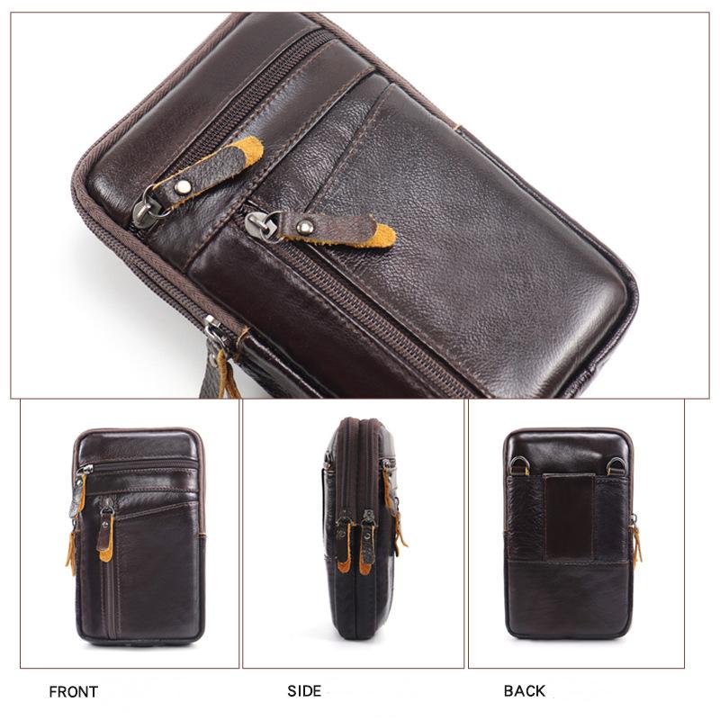 Herren Echte Leder Handy Tasche Crossbody, Vintage Kleine Umhängetasche, Kompakte Hüfttasche mit Reißverschlussfächern, Outdoor Reise Tasche