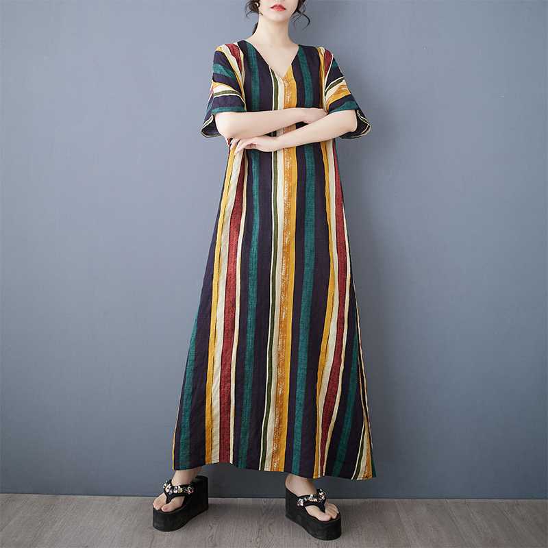 

Летняя хлопково-льняная принтованная свободная и простая длинная юбка для женщин, тонкая One size