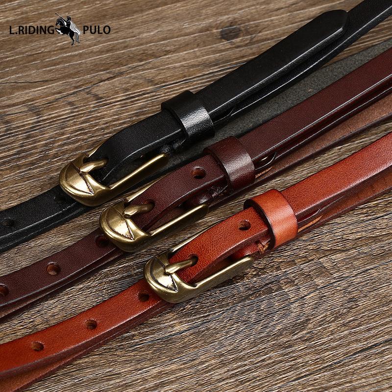 Dámský tenký pásek s měděnou přezkou ve tvaru boty, k saku, dámský úzký pásek z čisté hovězí kůže v retro módním trendu