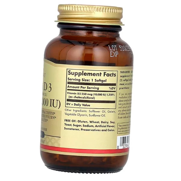 Vitamin D3, Cholecalciferol, Vitamin D3 10000, Solgar 120gelcaps (36313079)