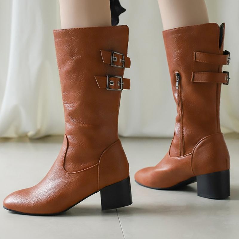 Модные женские сапоги до середины икры большого размера 45–50 — фото 3