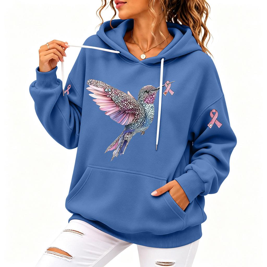Women's Casual Loose Fit Hoodie with Hood and Breast Graphic Print for Everyday Wear