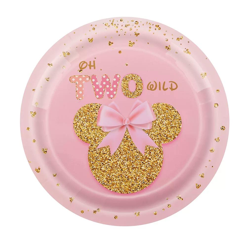 Birth Date Celebration Supplies Collection Minnie Mouse Style Pink Gold Glitter Disposable Utensils Children Birth Date Tableware Decor Favors