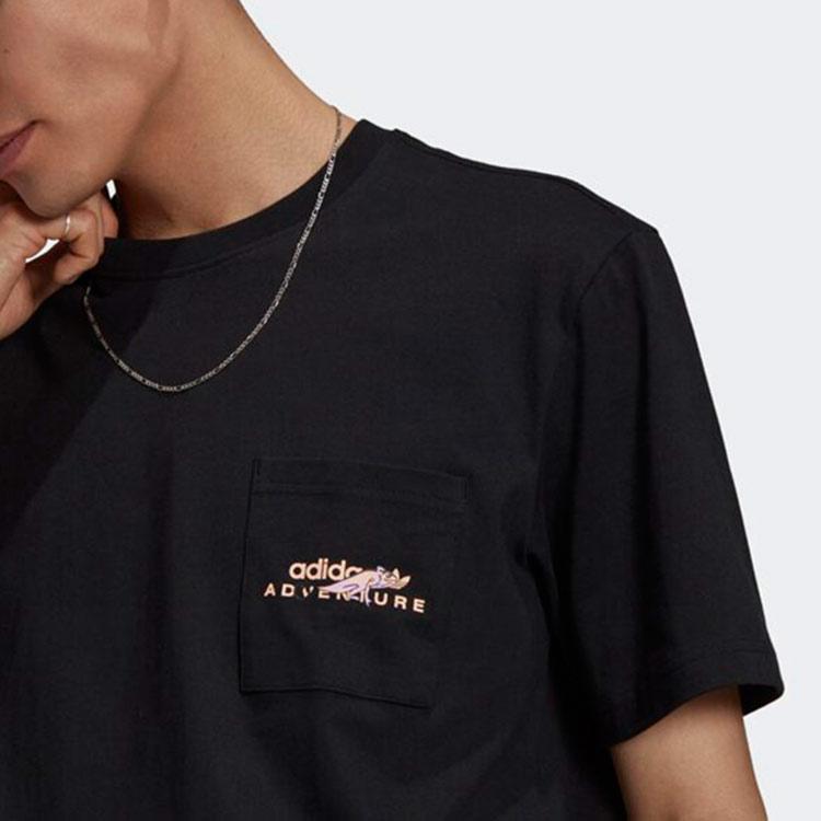 Adidas Originals Trefoil Adv Pkt Logo Tee Casual Sport Round Neck Breathable Short Sleeve T-Shirt Men Tops Black GN2363