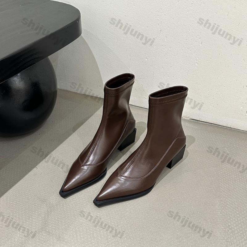 Fashion Women's Ankle Boots Fashion Sexy Pointed Toe Shoes Women Autumn Winter Trend Boots Design Elegant Thick Heel Walking Botas Mujer