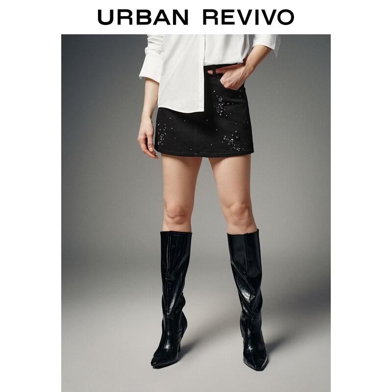 UR2026 Women s Sequin Embellished Denim Miniskirt XS