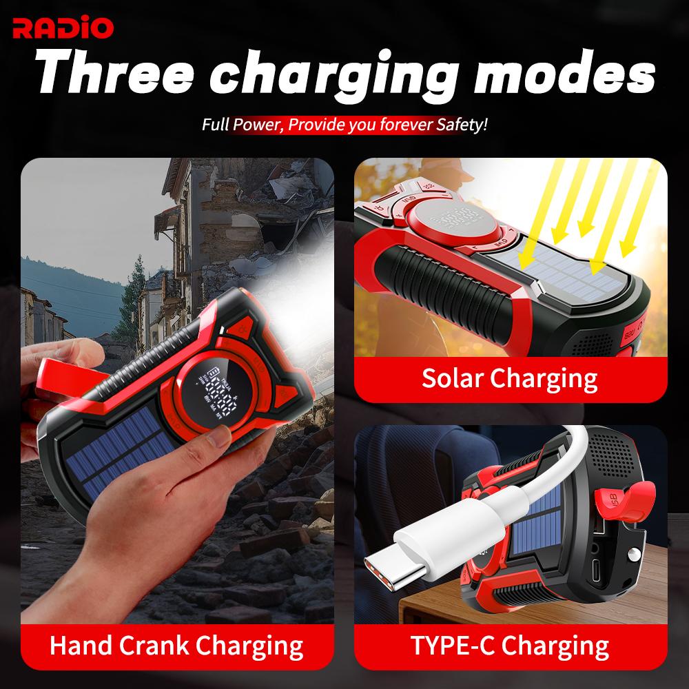 Solar 5000mAh, IP65 Waterproof Emergency Radio Hand Crank  Dustproof Bluetooth 5.3 Portable AM/FM /NOAA Weather Alert Radio