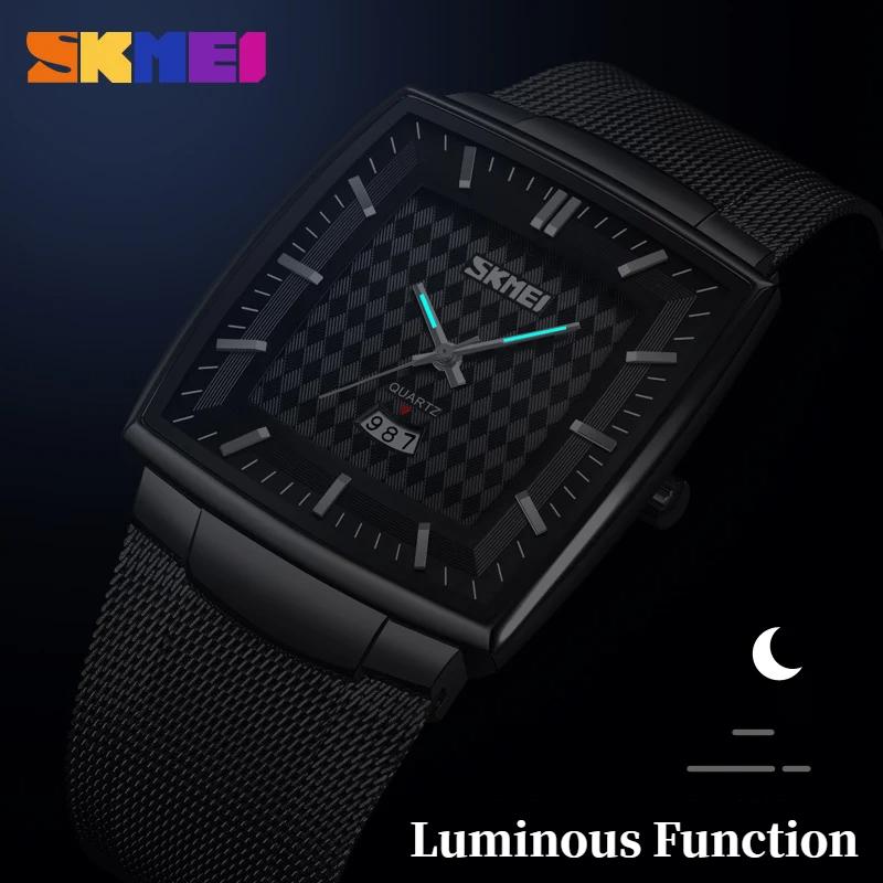Skmei Luxury Square Quartz Watch Men Business Waterproof Stainless Steel Date Calendar Wristwatches