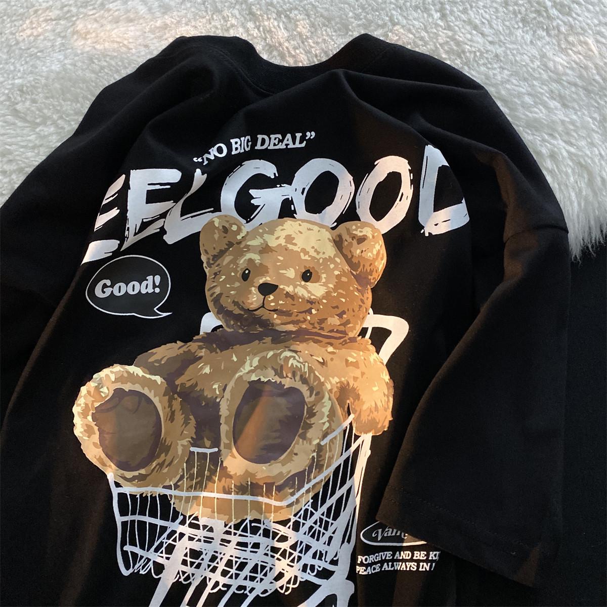 

Trendy Unisex Cartoon Bear Graphic Tee for Plus Size - Loose Fit for 240-300 Jin L (101-115 jin) чорний