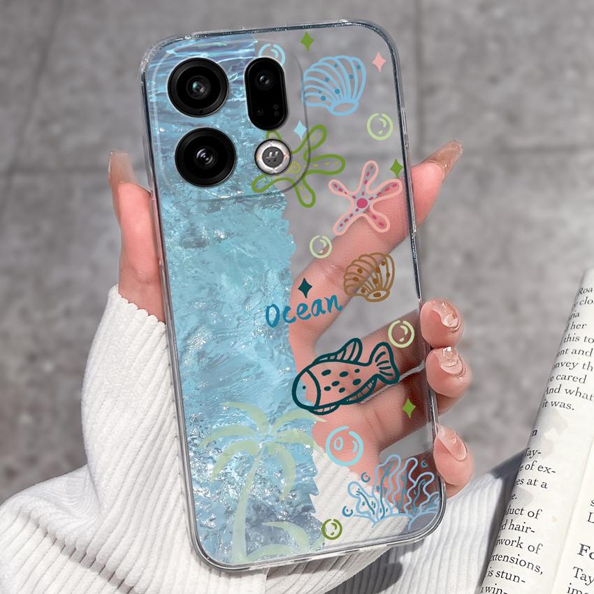 For Oppo Find X9 X8 X7 X5 Pro X2 Lite Reno8 Pro Pro+ Phone Case Black Cat Wine Glass Patterns Transparent TPU Protection Covers For Oppo Bumper Casing