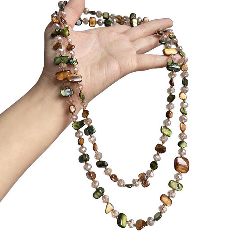 Vintage Bohemian Multicolored Shell Beaded Double-Layer Necklace Trendy Vacation Stacking Long Necklace Jewelry