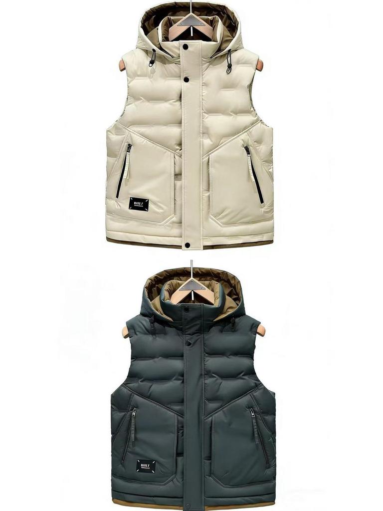 Men's Trendy Hooded Sleeveless Cotton Vest for Autumn/Winter