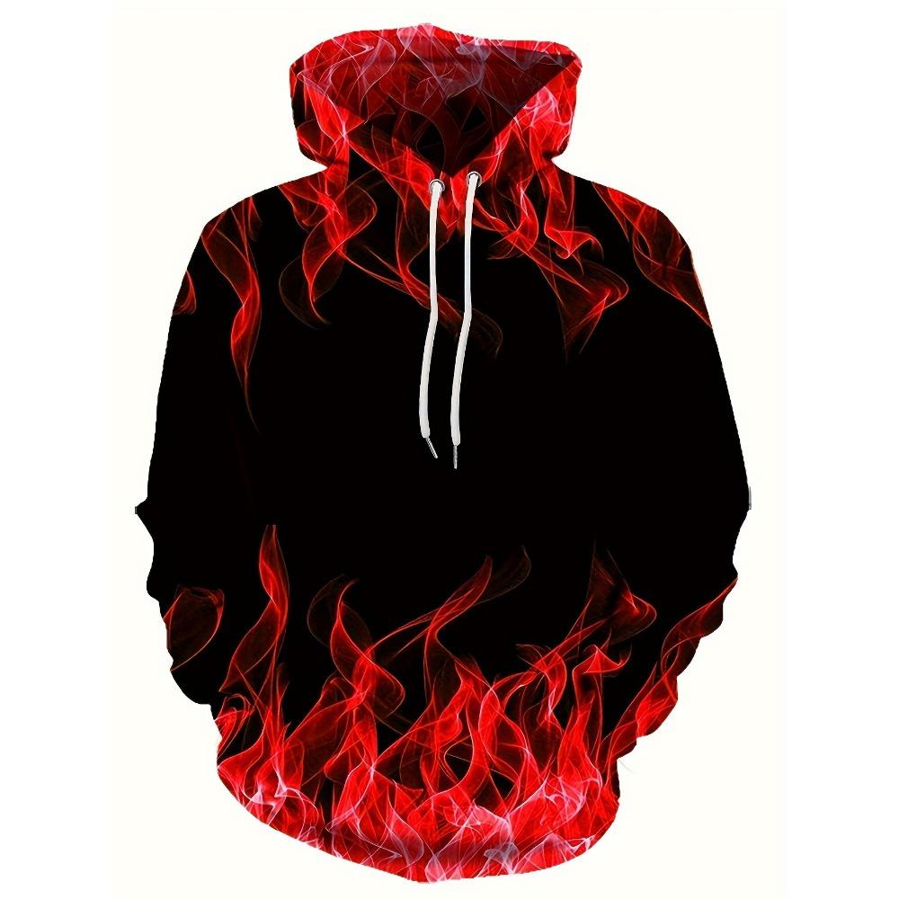 2024 Creative Flame 3D Print Hoodie, Cool Hoodies Mens,Spring Autumn Pullover Hooded Sweatshirt,Oversized Harajuku Y2k Clothes