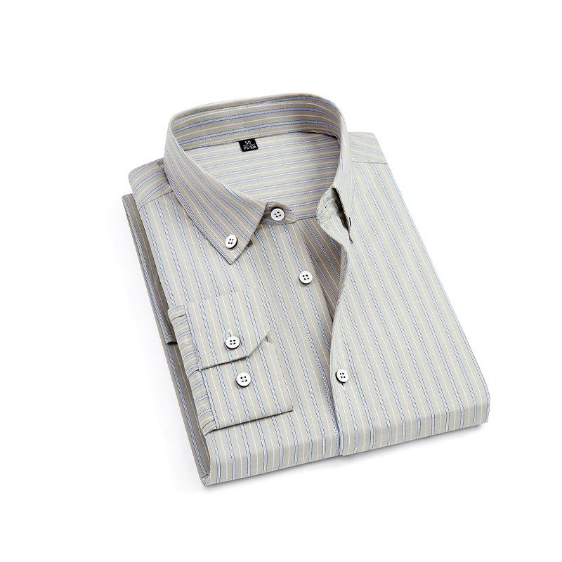 Autumn New Cotton Long-sleeved Shirt Men's Slim Simple Work Shirt Men's Striped Trendy Business Inch Shirt