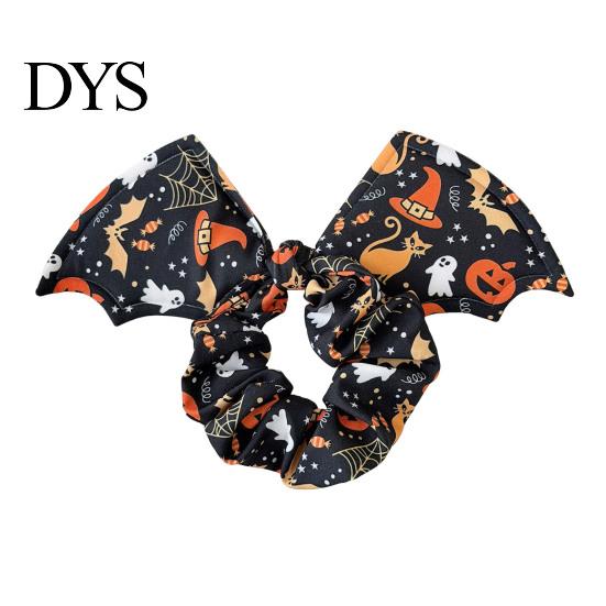 Unique Bat Wing Hair Accessories Halloween Shape Scrunchies for Women Girls, Soft Elastic Ponytail Holders with Spooky Pumpkin/Spider Web/Black