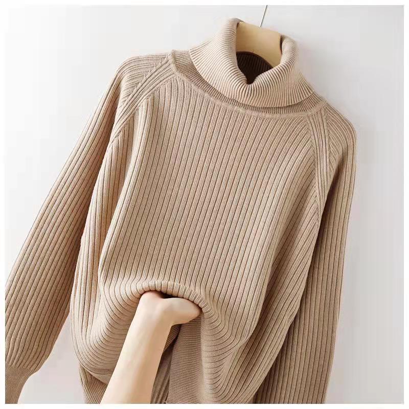 Women's Turtleneck Sweater Fall Winter High Stretch Plus Size Knit Sweater Thick Pullover Knit Bottoming Shirt Knitwear Jumper