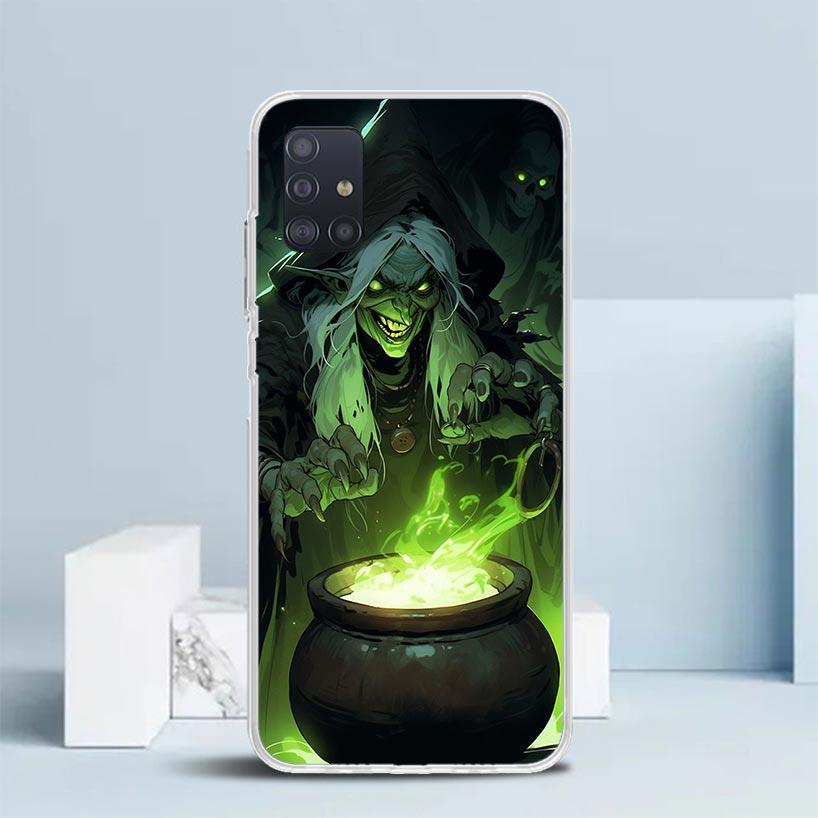 Halloween Moon Witch Horror Soft Cover for Samsung Galaxy A12 A22 A32 A52 A72 A02S Phone Case Note 20 Ultra 10 S10 Plus A51 A71