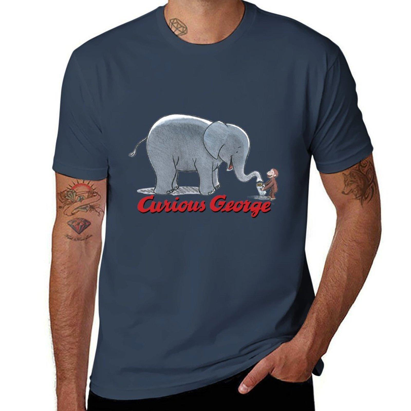 Curious George And Elephant TShirt Basic Solid Color Short Sleeve TShirt S
