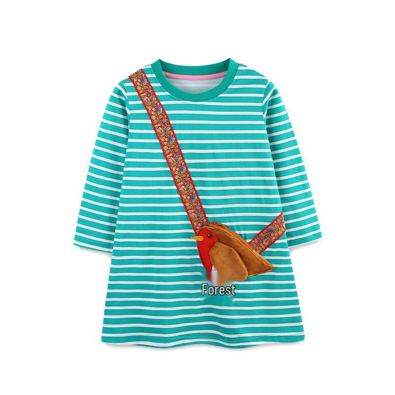 New Autumn Striped European-Style Girls Long Sleeve Round Neck Dress 4Y (110 cm)