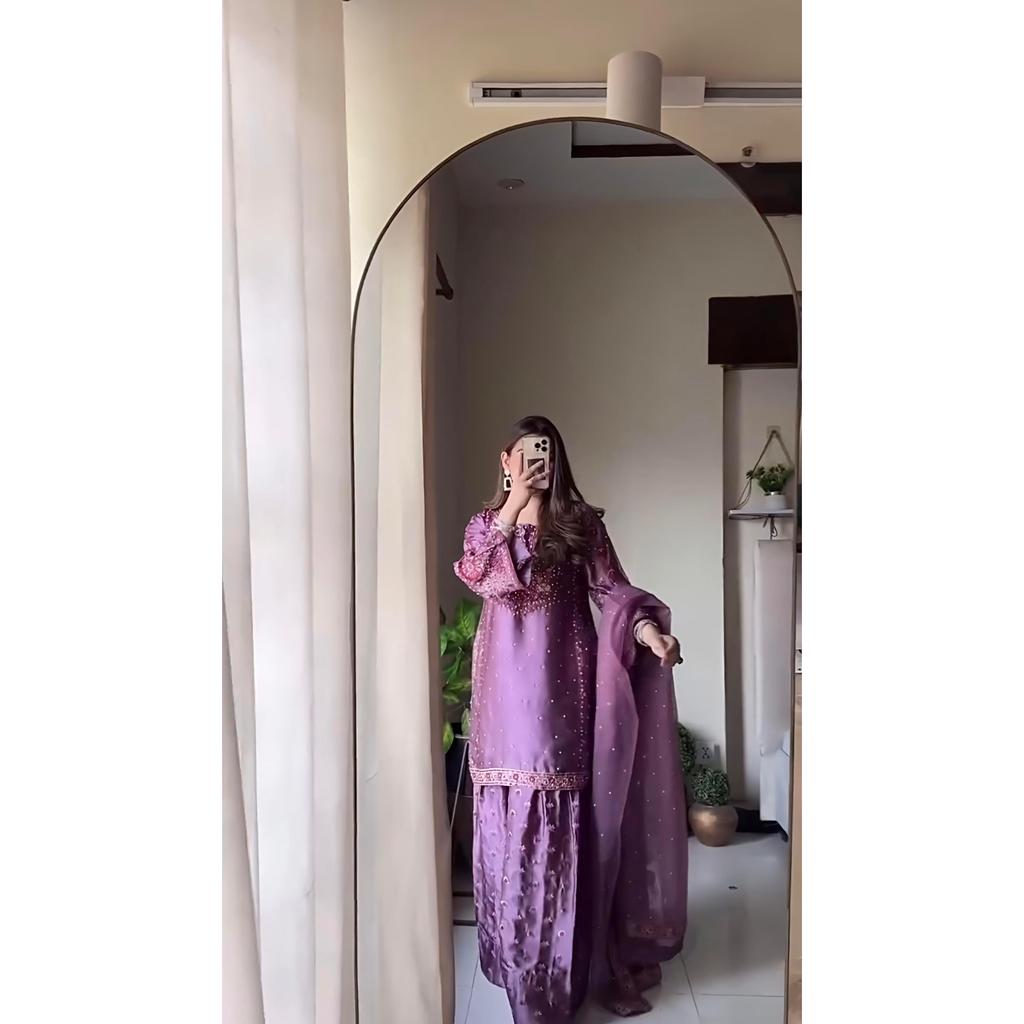 Heavy Chinon Silk Pakistani Palazzo Suit Indian Bollywood Designer Salwar Kameez