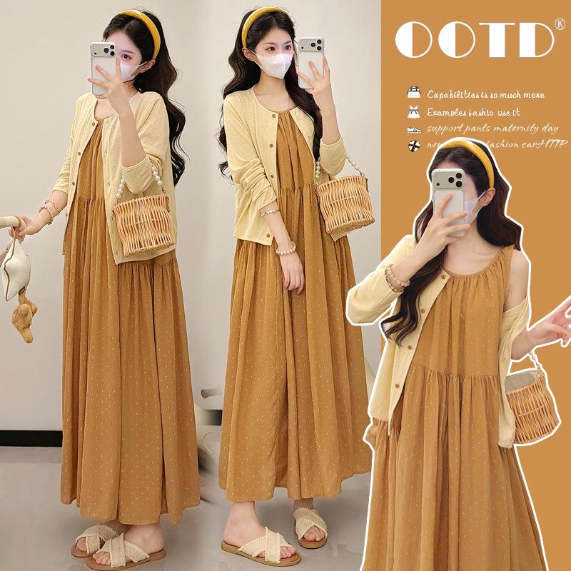

2026 Spring Casual Maternity Two-Piece Set: Long-Sleeved Cardigan & Loose-Fit Vest Dress Extra Large