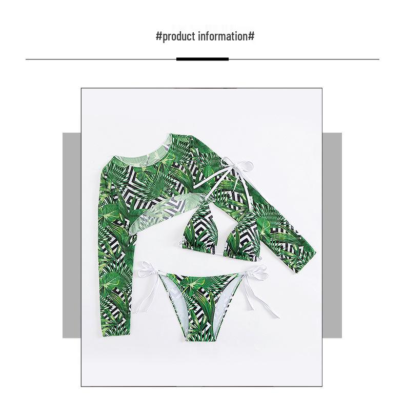 2024 Euro-American Mesh Hollow Out Drawstring Bikini Set - Three-Piece Swimwear
