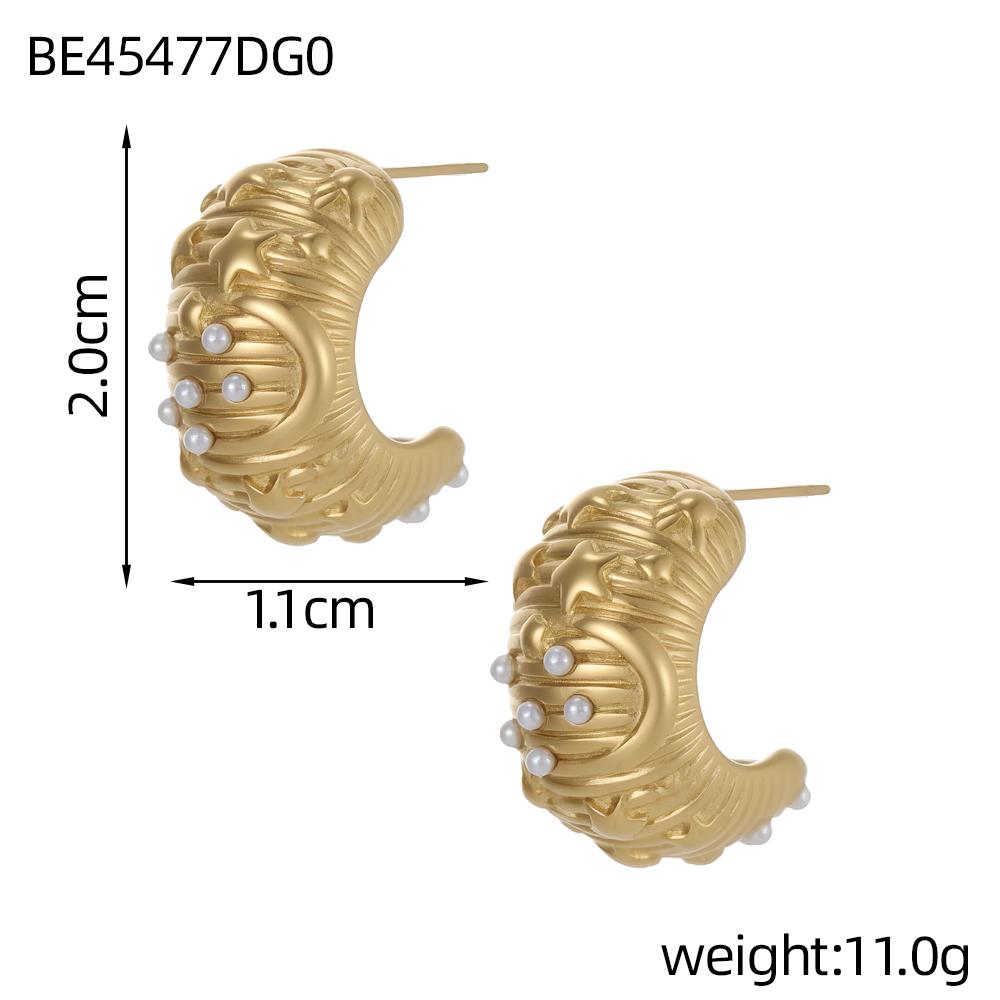 CARLIDANA Fashion Vintage French Style Unique Design Gold Plated Stainless Steel White Pearl Earrings for Women Stud Earrings