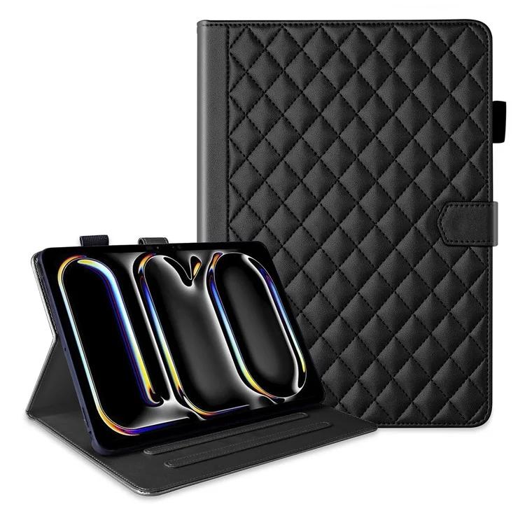 Pour iPad Pro 11 (2024) Étui Rhombus Grid en cuir PU avec support pour tablette et fente pour carte