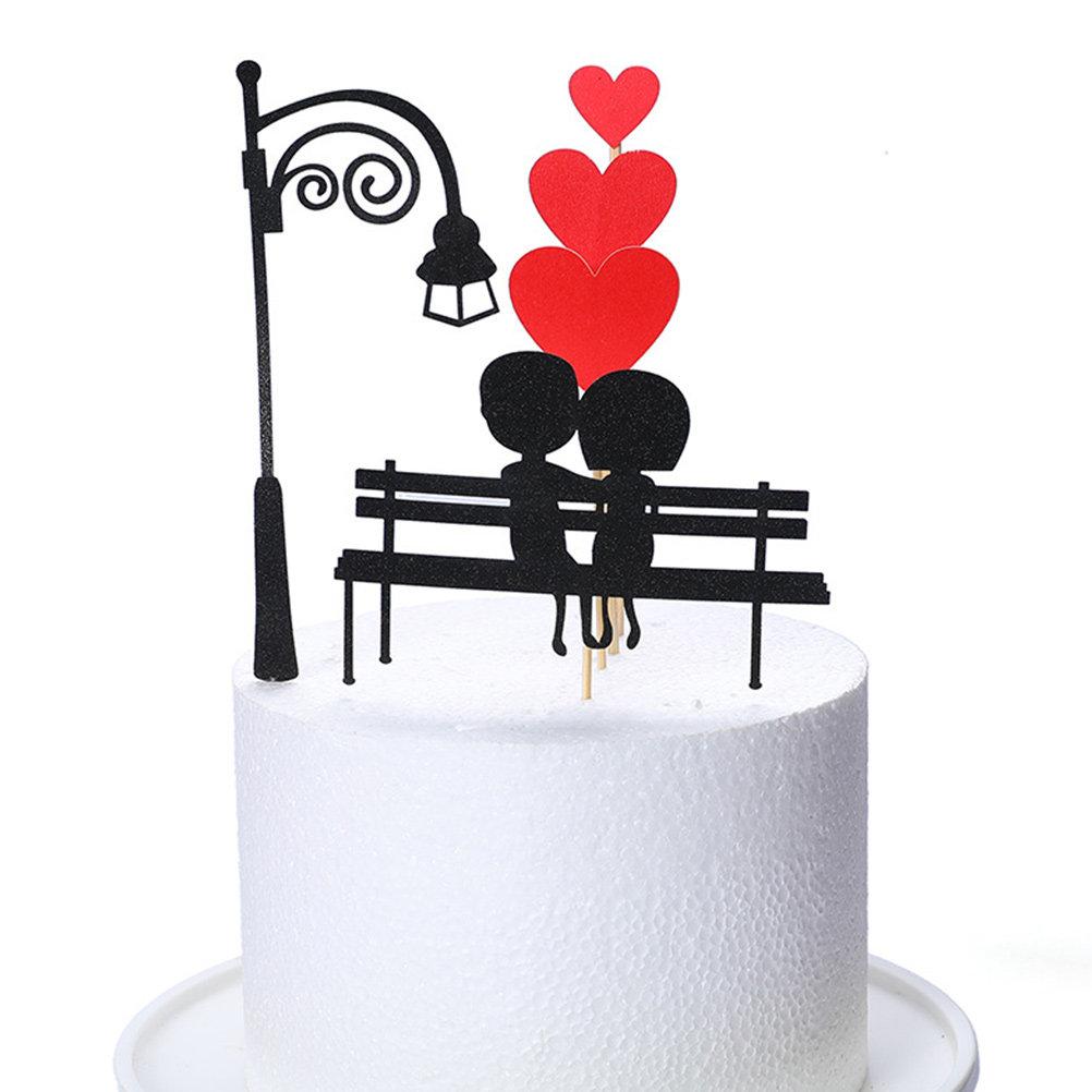 

1Set Romantic Heart Shape Couple Cake Picks Valentine Party Decoration Red Black Cake Toppers Cupcake Dessert Insert other