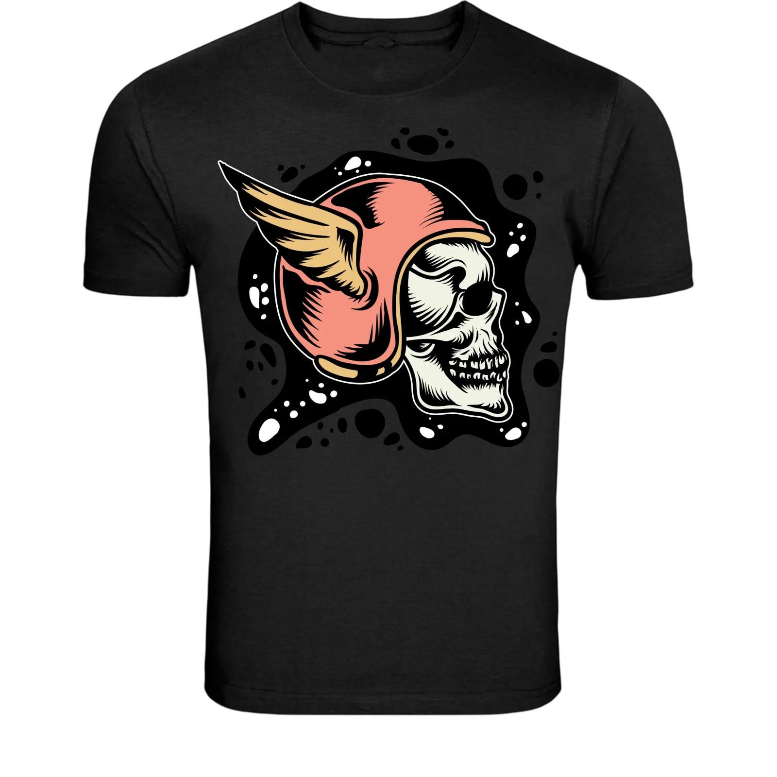 Vintage Aviator Skull Helmet T-Shirt - Retro Pilot Skeleton M