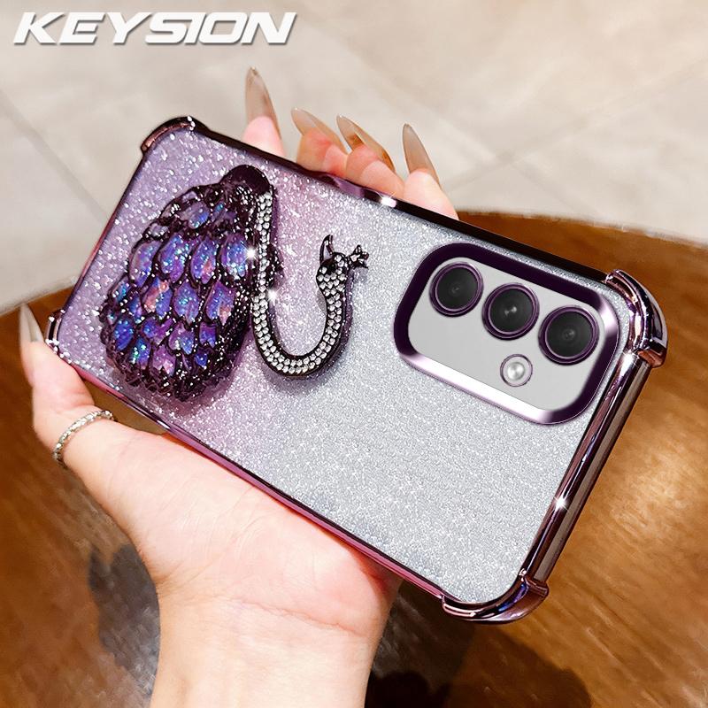 KEYSION Custodia in TPU Placcato Antiurto per Samsung A55 5G A35 A25 A15 Cigno Brillante Gioiellato Supporto Posteriore per Galaxy A05S