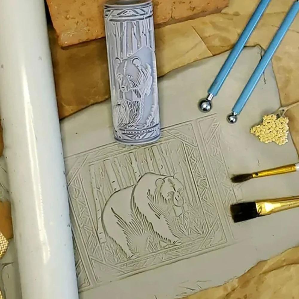 DIY Clay Tile Roller Creative Flower Bird Pattern Rolling Pins Rollers  Pottery Clay