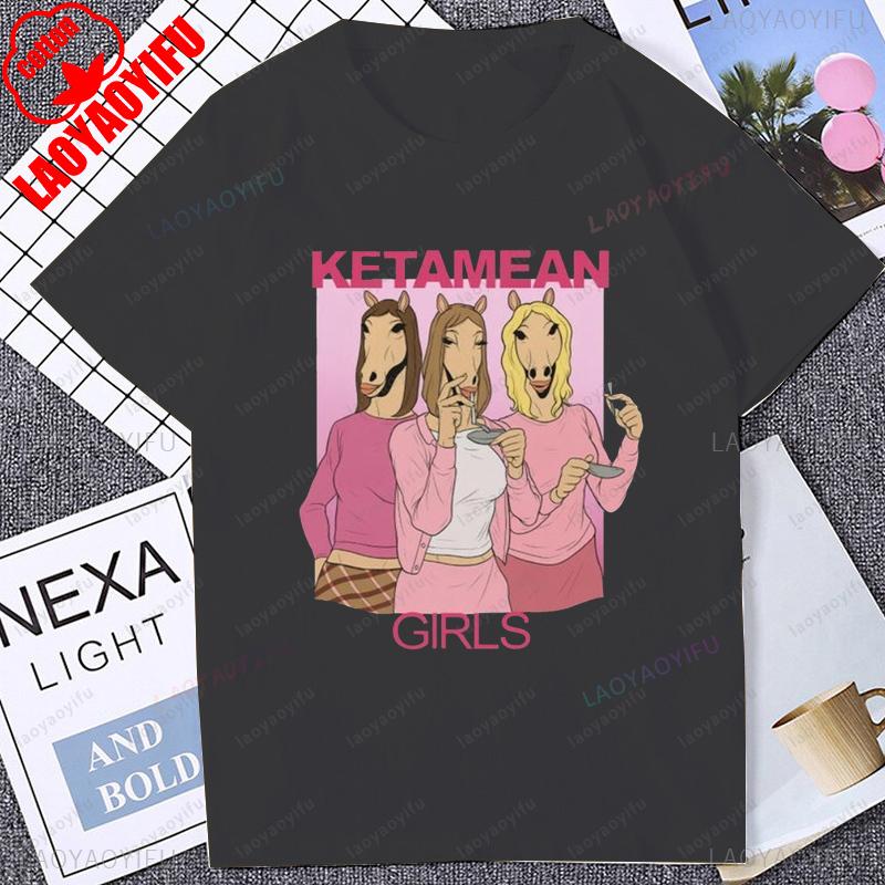 Ketamean Lustiges Pferde-Mädchen-Grafik-T-Shirt, modisches, lockeres Strand- und Küsten-Freizeit-Damen-T-Shirt, Harajuku-Sommer-Streetwear-T-Shirt