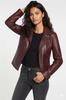 Handmade Soft Stylish Women's Biker Burgundy Lambskin Leather Motorcycle Jacket