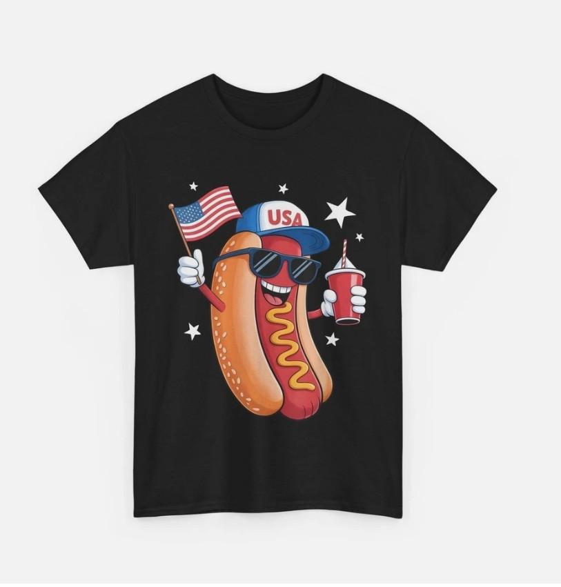 4th of July Hotdog Funny USA Flag Unisex T-Shirt M