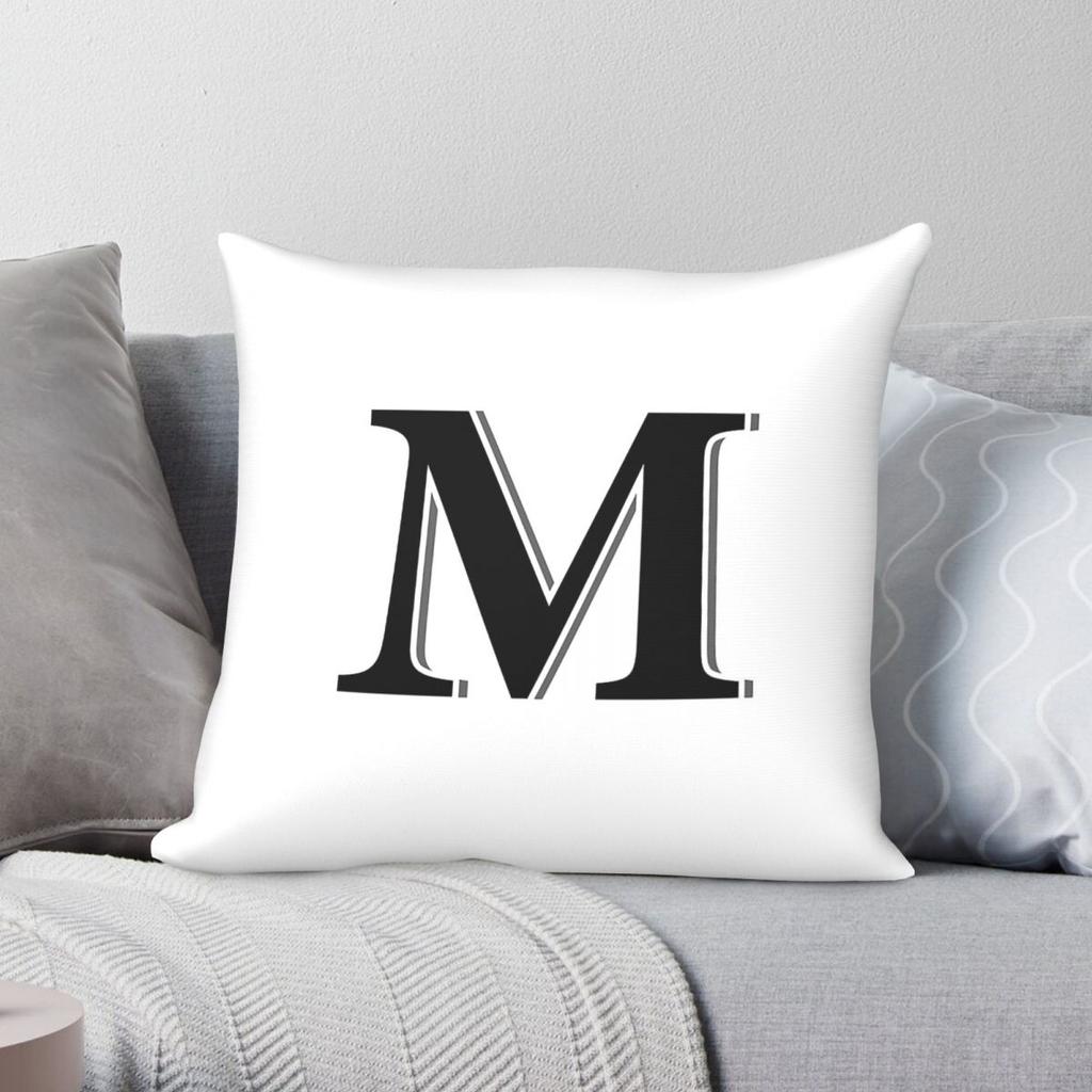 Letter M Square Pillowcase Polyester Linen Velvet Printed Zip Decorative Room Cushion Cover
