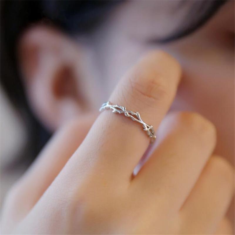 New Simple Twig Thorn Leaf 925 Sterling Silver Jewelry Not Allergic Popular Branch Exquisite Women Opening Rings R127
