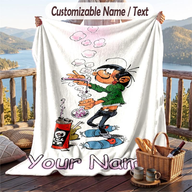 Custom Text Flannel Throw Blanket, Lightweight Cozy Bed Sofa BlanketGaston Lagaffe