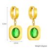 Gold Plated Green Stone Drop Earrings with Square Pendant