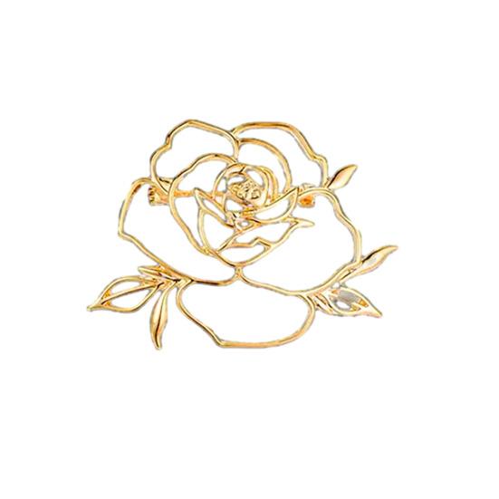 Broche de Aleación para Mujer Forma de Flor de Rosa Hueca Pin de Solapa Trajes Abrigos Bolsos Bufandas Insignia Accesorio Versátil